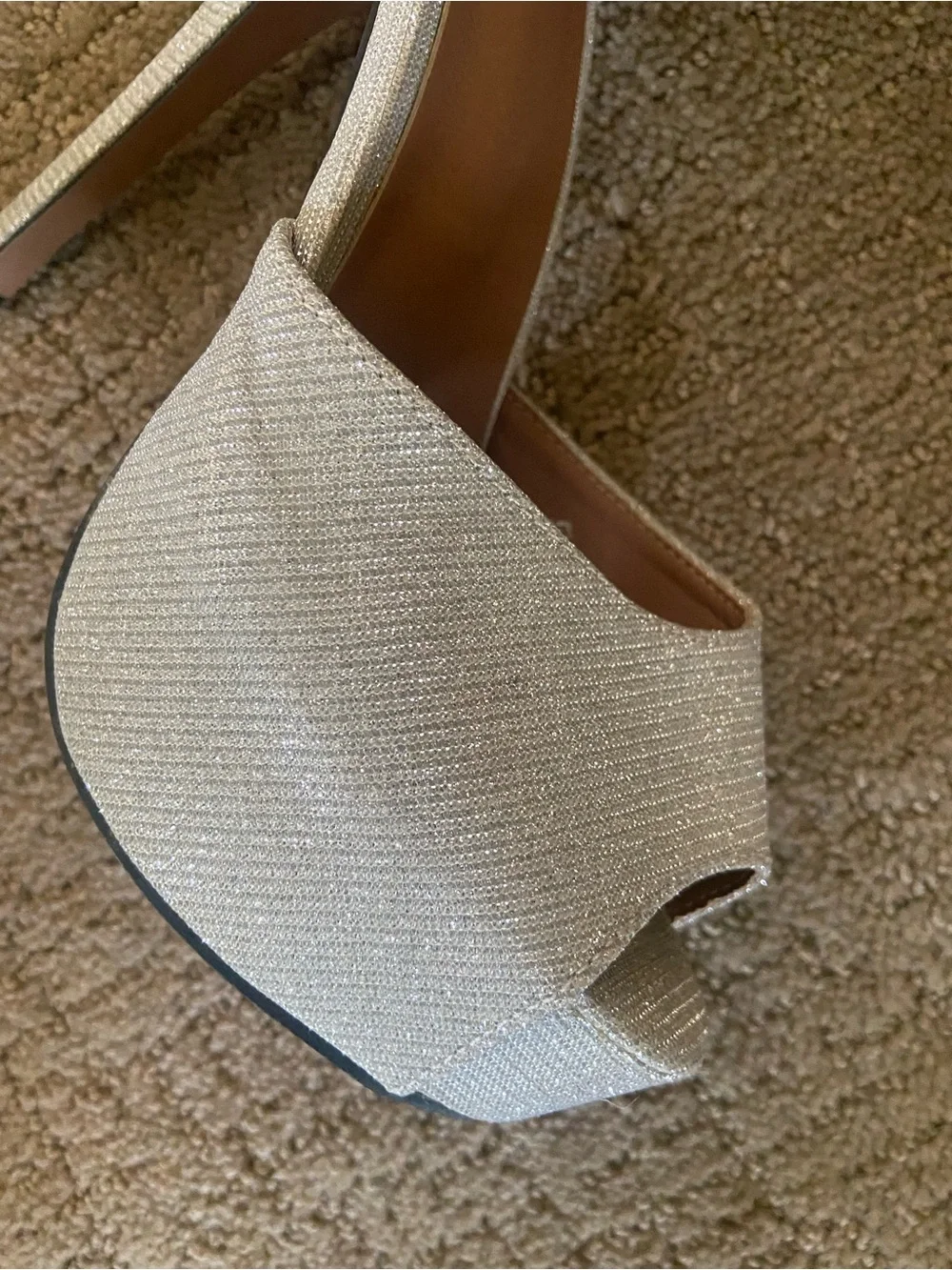 Silver Glitter Platform Peep Toe Stiletto Heels w/ ankle strap size 9